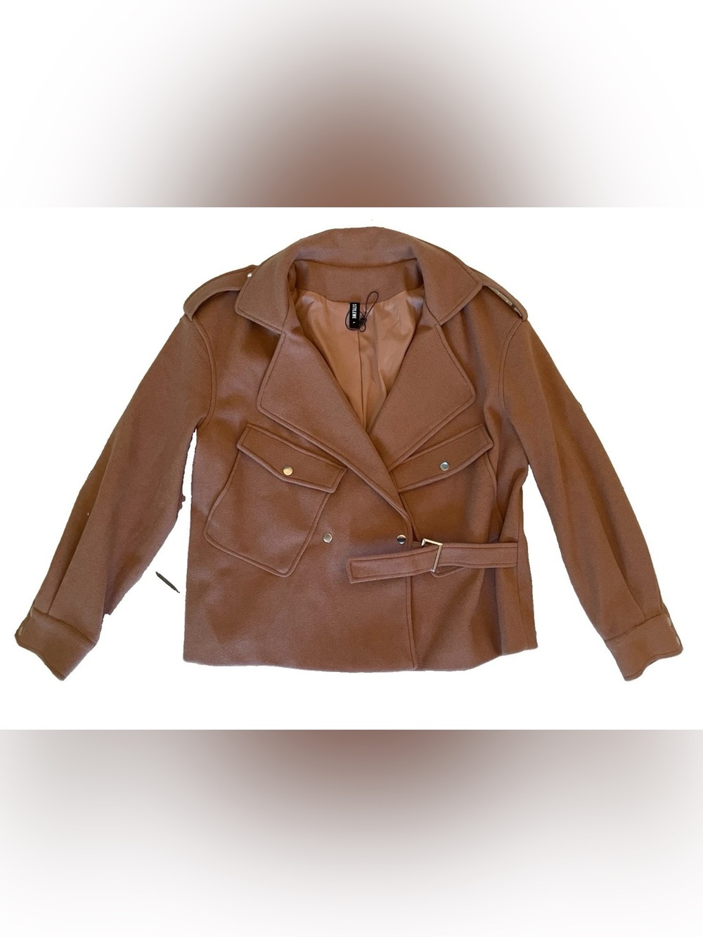 Stylewe Camel Moto Belted Jacket Utility Epaulet Coat Size L